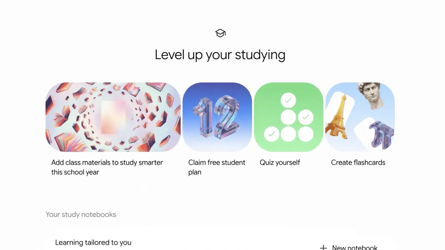 Google Gemini saa uuden opiskelijakeskuksen ja syvähaun